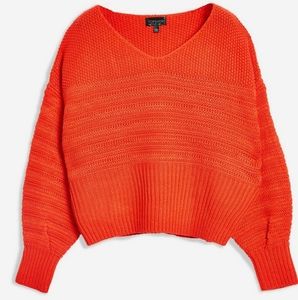 Topshop TALL Stitch Detail V-Neck Cropped Sweater